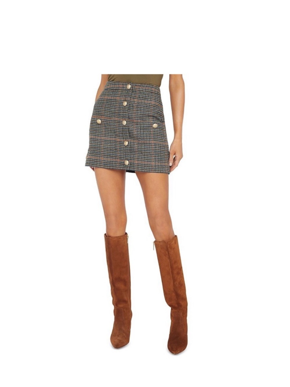 L’Agence Plaid Button-Front Mini Skirt size 8